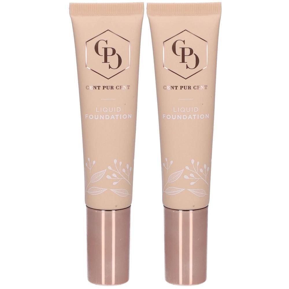 Twee tubes vloeibare foundation met roségouden dop en bloemenpatroon.