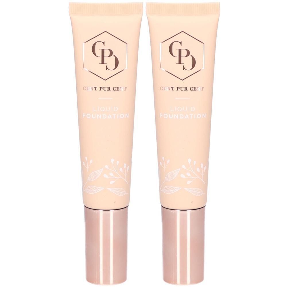 Twee tubes vloeibare foundation met SPF25 en bloemenpatroon.