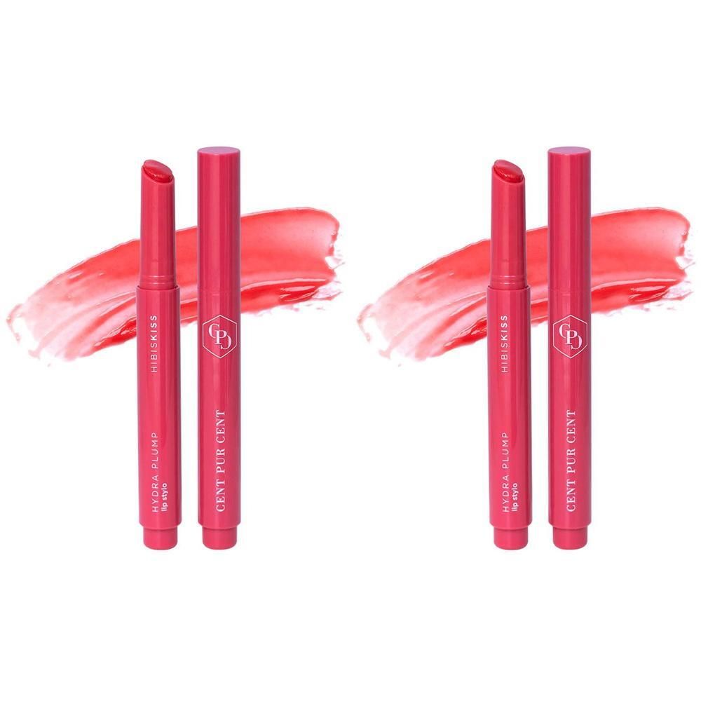 Deux rouges à lèvres roses avec le logo CP et le texte 'CENT PUR CENT'.