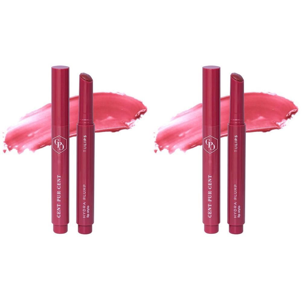 Deux rouges à lèvres rouges avec des swatches roses. Un bâton est fermé, l'autre est ouvert.