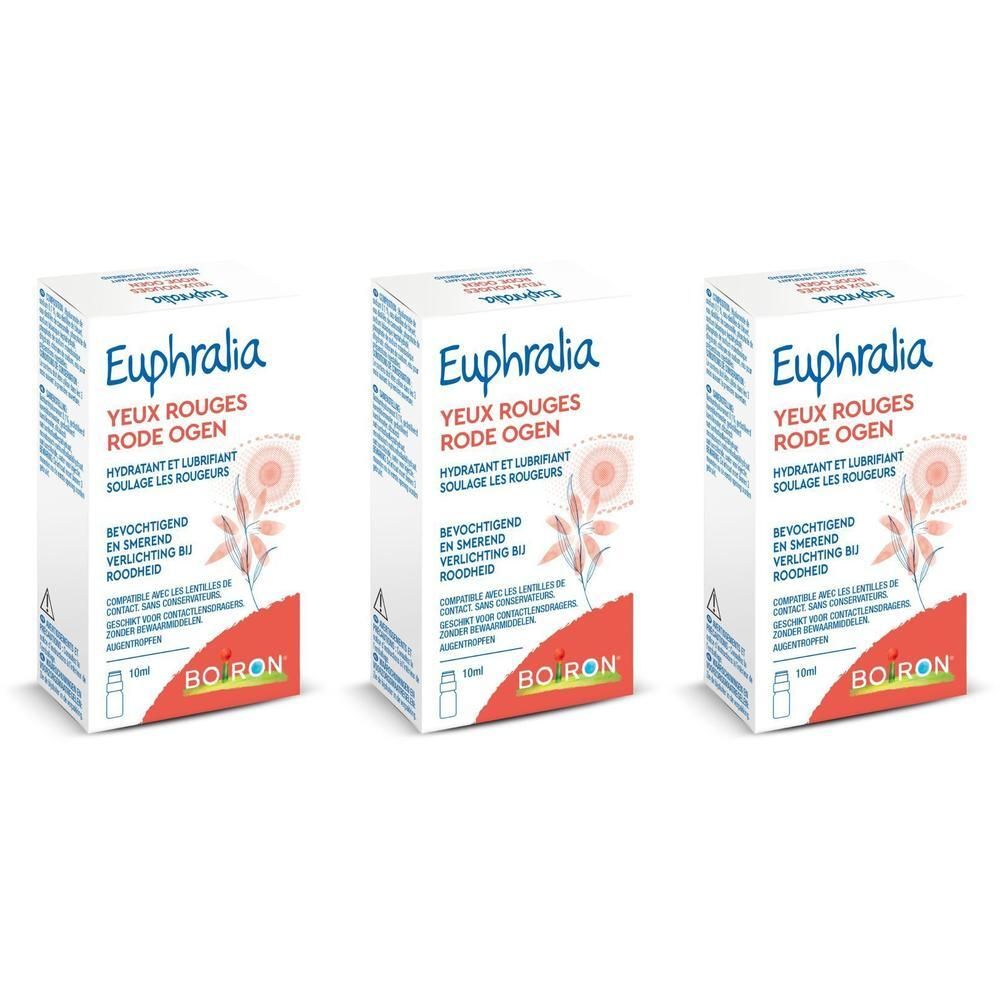 Trois boîtes de Boiron Euphralia Yeux Rouges, 10ml.