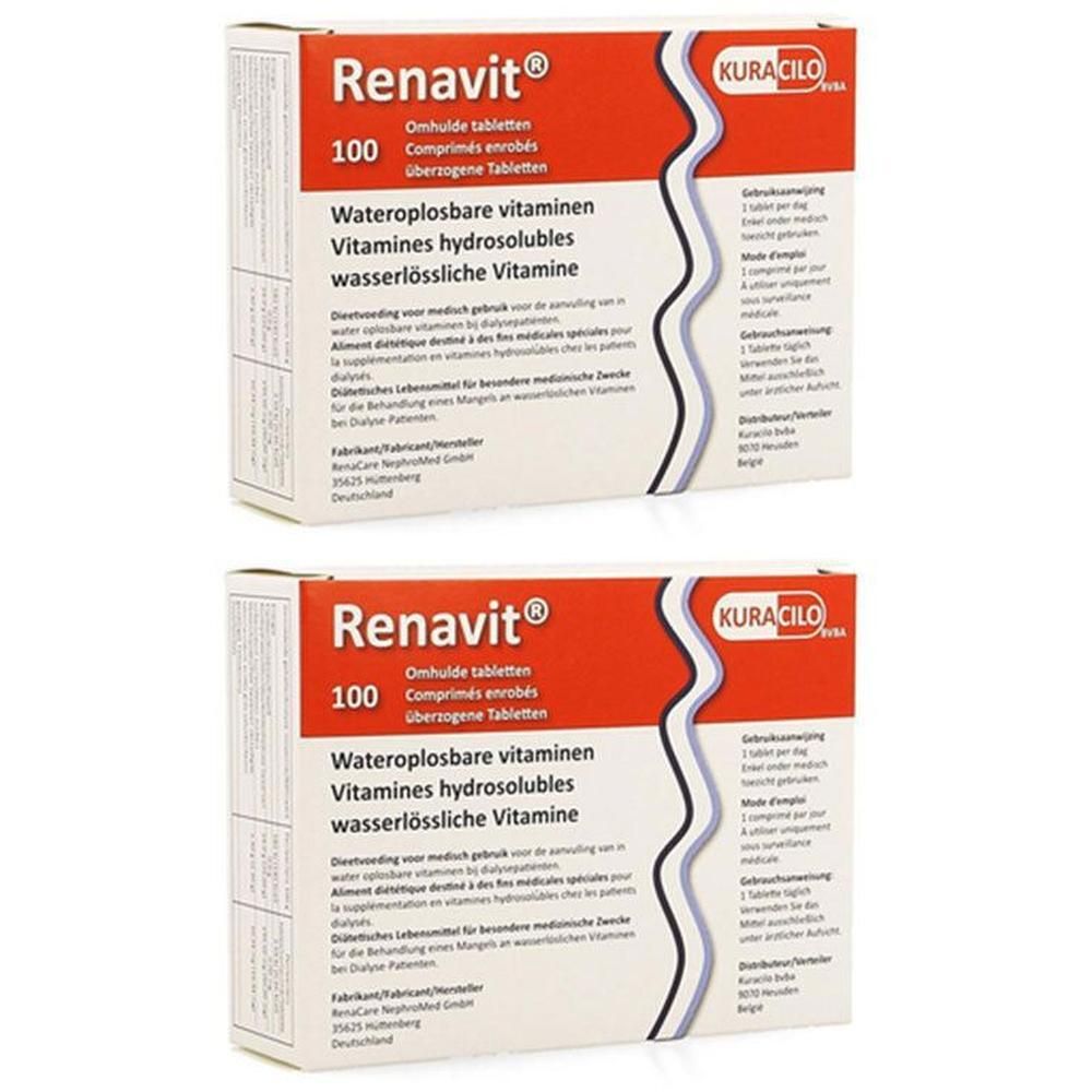 Deux boîtes de Renavit® Vitamines hydrosolubles, 100 comprimés par boîte. Kuracilo.