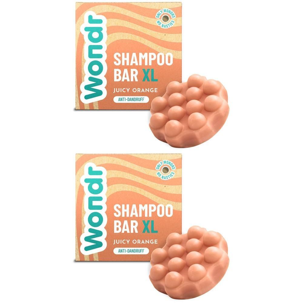 Twee Wondr Shampoo Bars XL Juicy Orange met No-Plastic zegel.
