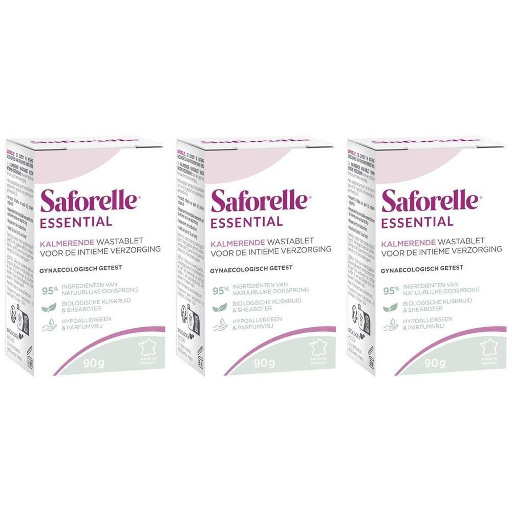 Drie pakken Saforelle Essential kalmerende intieme wastabletten, 90g.