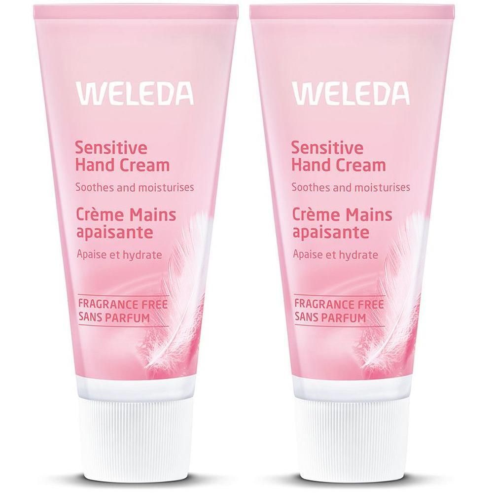 Deux tubes de Crème Mains Apaisante Weleda, sans parfum.