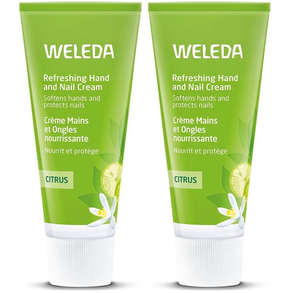 Deux tubes de Crème Mains et Ongles nourrissante Weleda - Agrumes. Nourrit et protège.