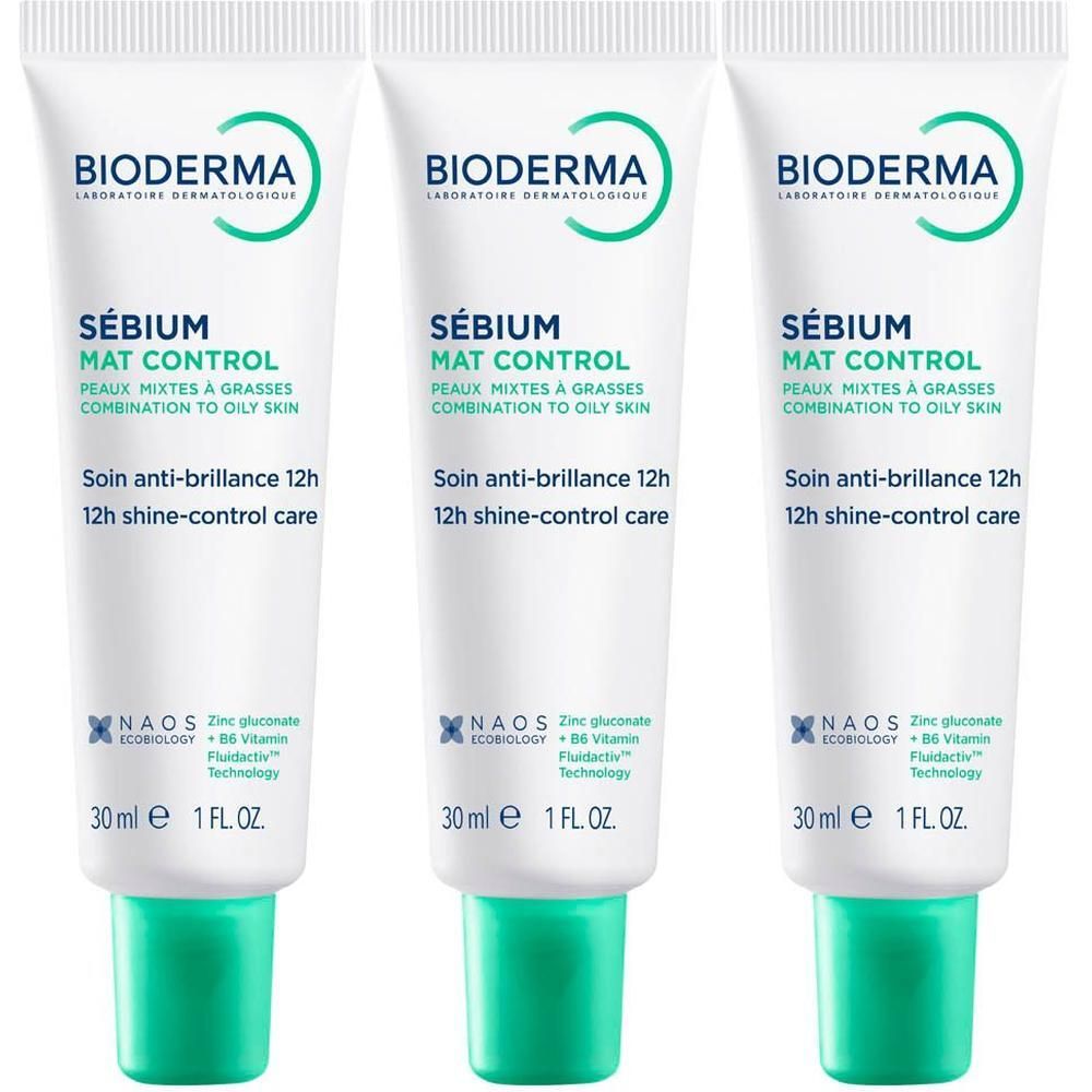 Trois tubes de Bioderma Sébium Mat Control, 30ml.