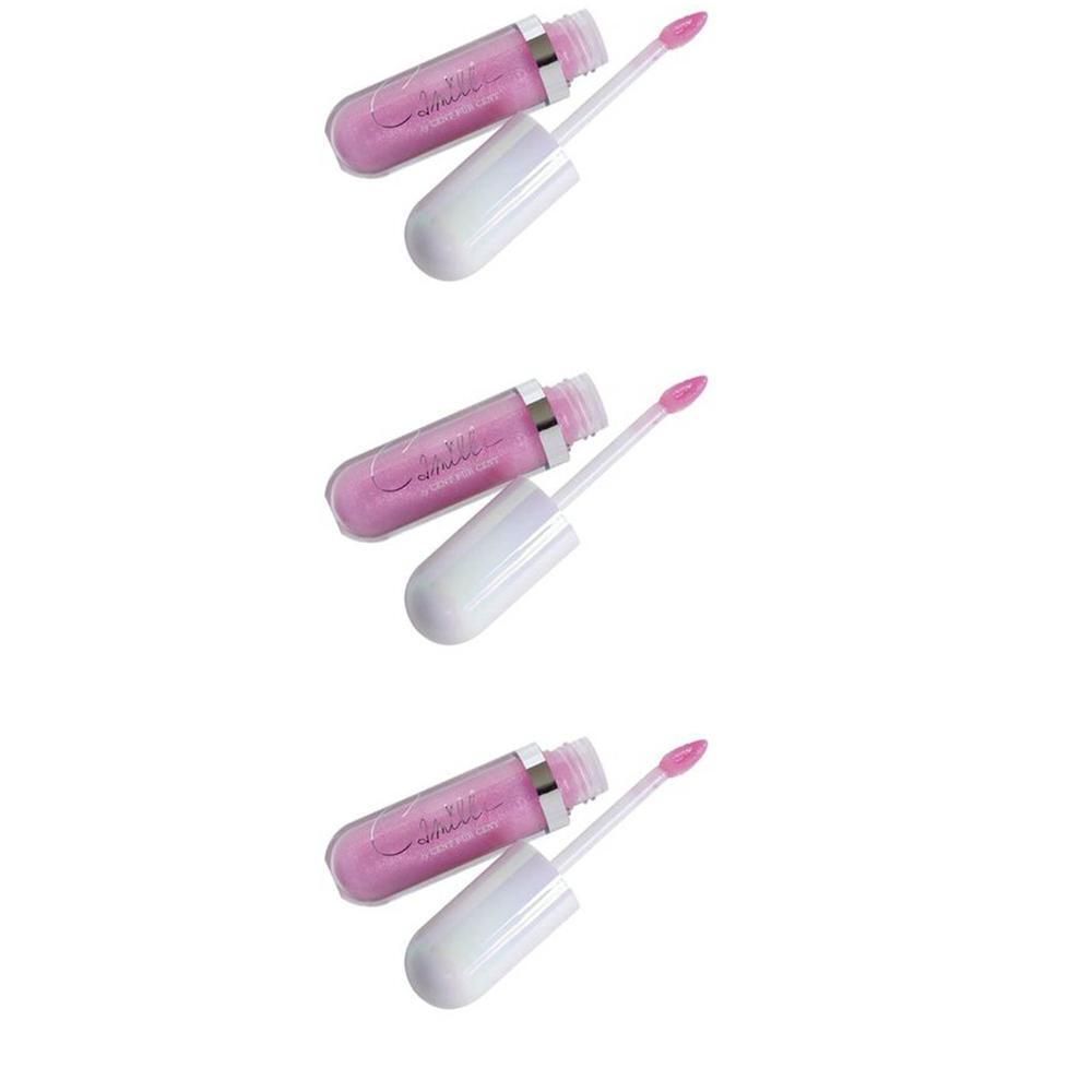 Drie roze lipglossen met applicator en witte dop.