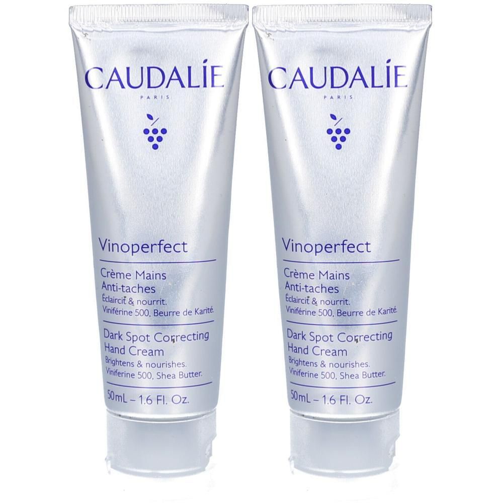 Deux tubes de Crème Mains Anti-Taches Caudalie Vinoperfect, 50ml.