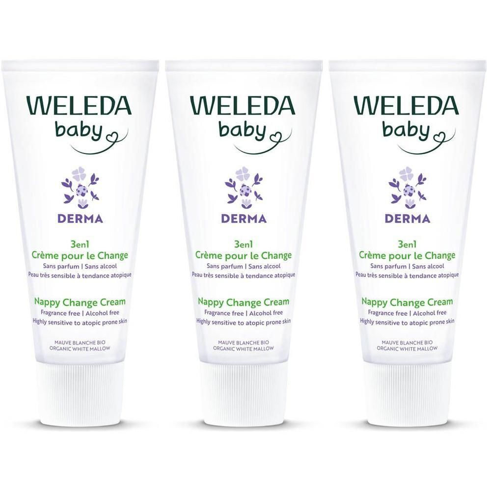 Drie tubes Weleda Baby Derma 3-in-1 luiercrème.