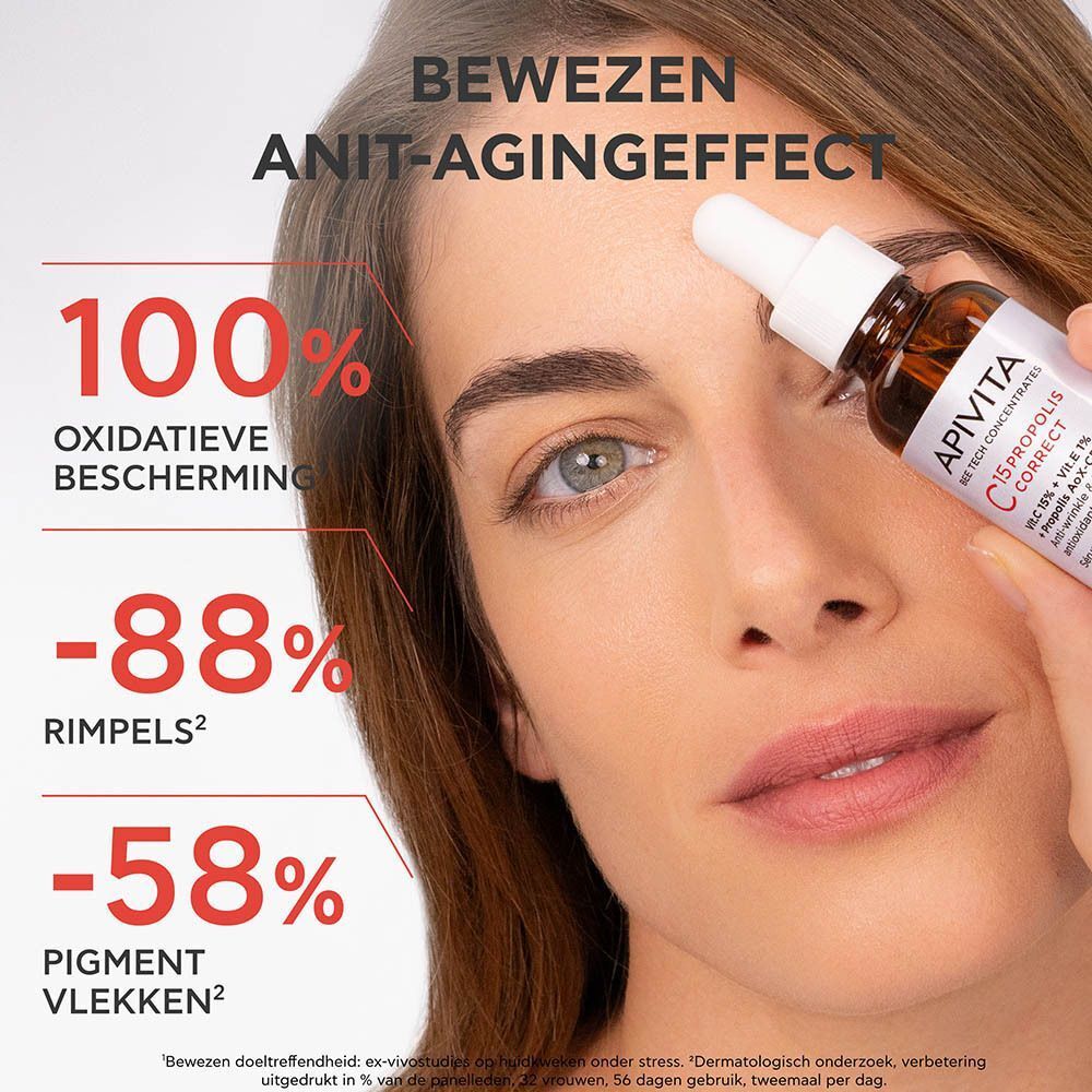 Apivita C15 Propolis Correct Serum: 100% oxidatieve bescherming, -88% rimpels, -58% pigmentvlekken.