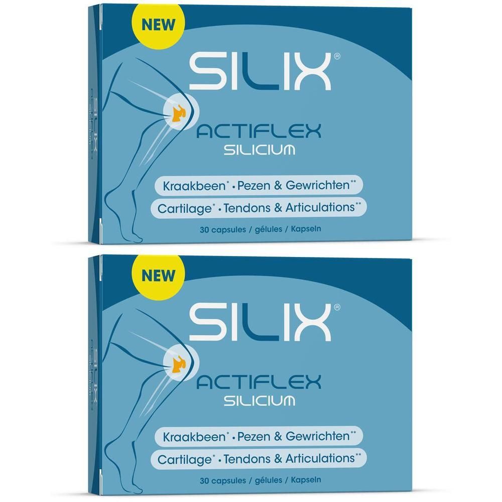 Twee verpakkingen Silix Actiflex Silicium voor kraakbeen, pezen en gewrichten. Bevat 30 capsules.