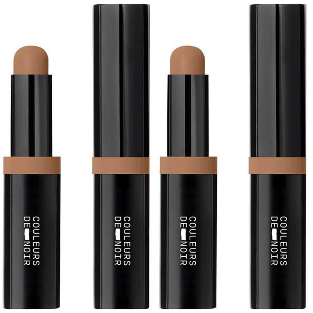 Vier zwarte contoursticks met bruine applicator en band. Tekst: COULEURS DE NOIR.