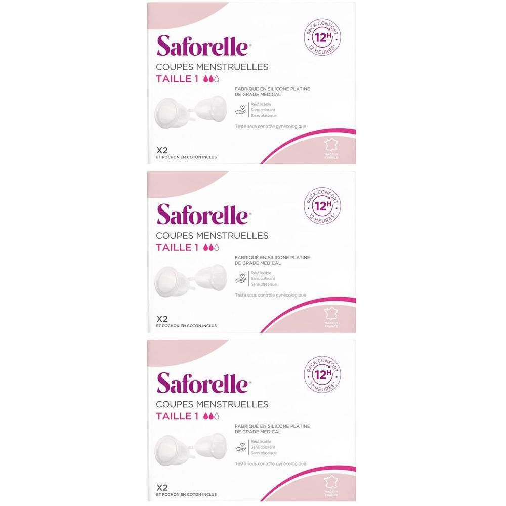 Saforelle Menstruatiecups Maat 1, 2-pack. Gemaakt van medisch siliconen.