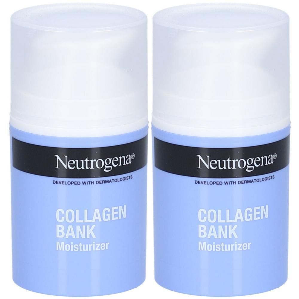 Twee Neutrogena Collagen Bank Moisturizer flessen met pompdispenser.