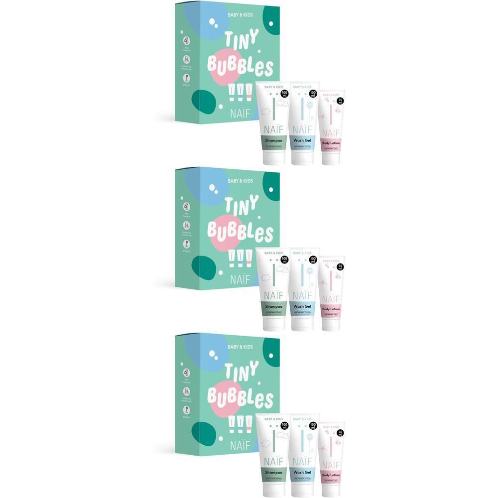 Drie tubes met babyverzorgingsproducten en een doos. De tubes zijn wit met blauwe en roze accenten.