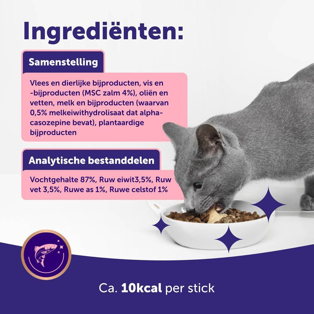 Kat likt zijn lippen, 88% tevredenheid. Heerlijke, ontspannende traktaties.