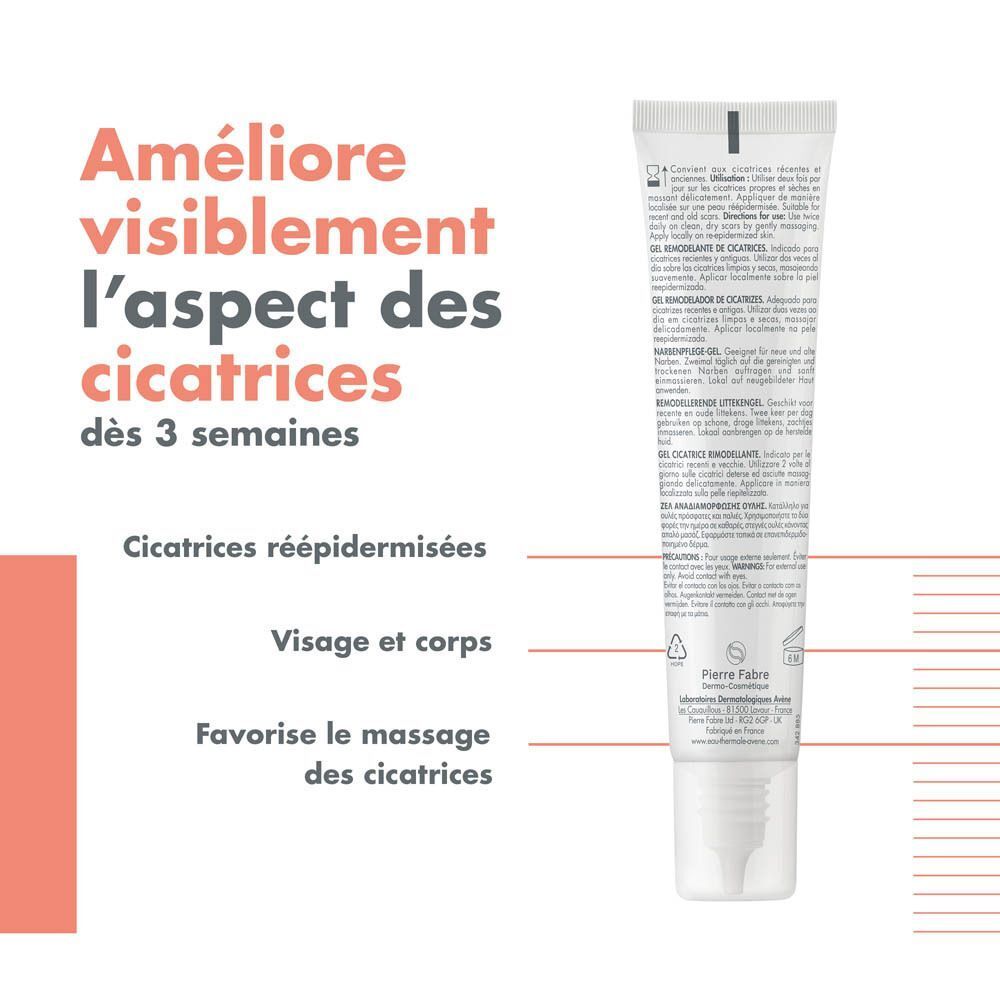 Avène Cicalfate+ Gel améliore l'aspect des cicatrices dès 3 semaines, visage et corps.