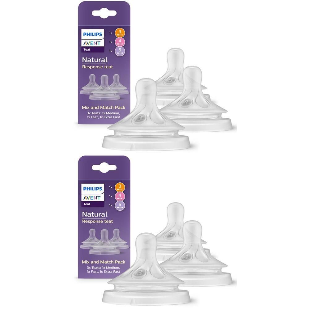 Deux paquets de tétines Philips Avent Natural Response, 3 tétines par paquet.