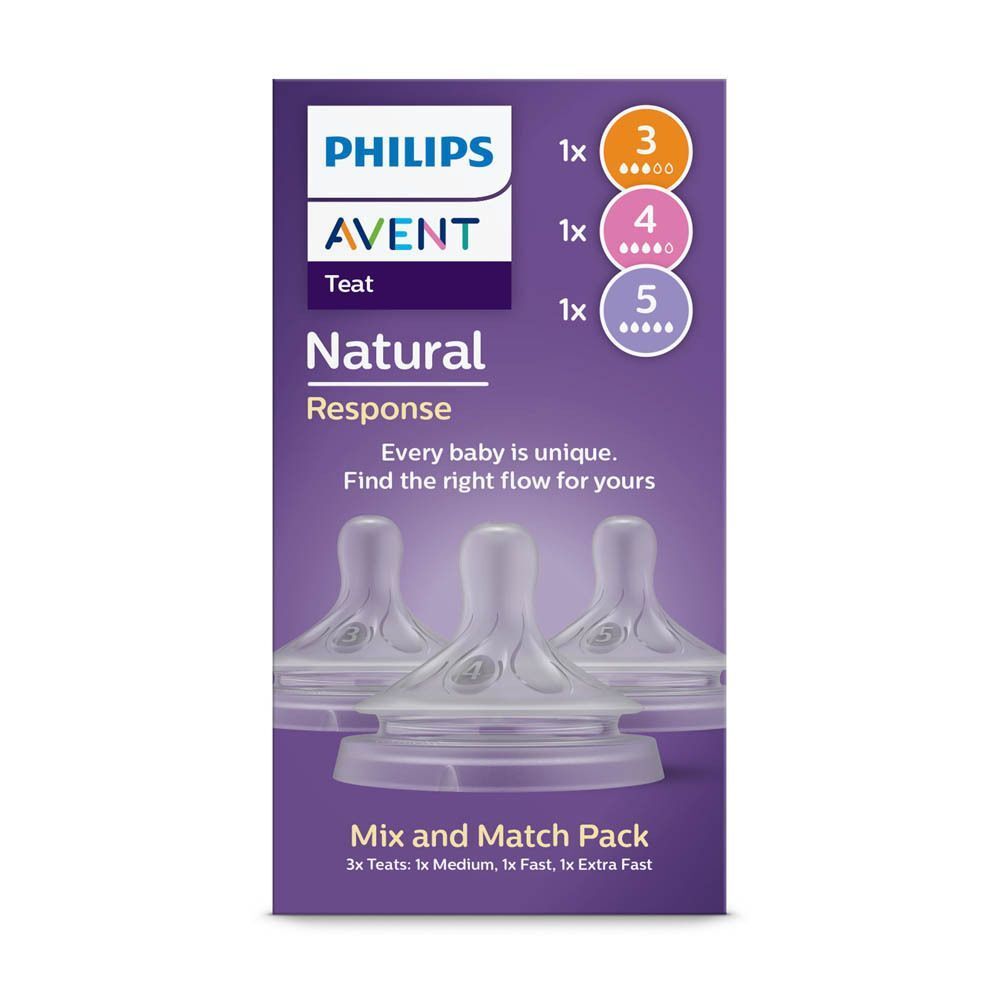 Pack Mix and Match Philips Avent Natural Response avec 3 tétines (Débit 3, 4, 5).