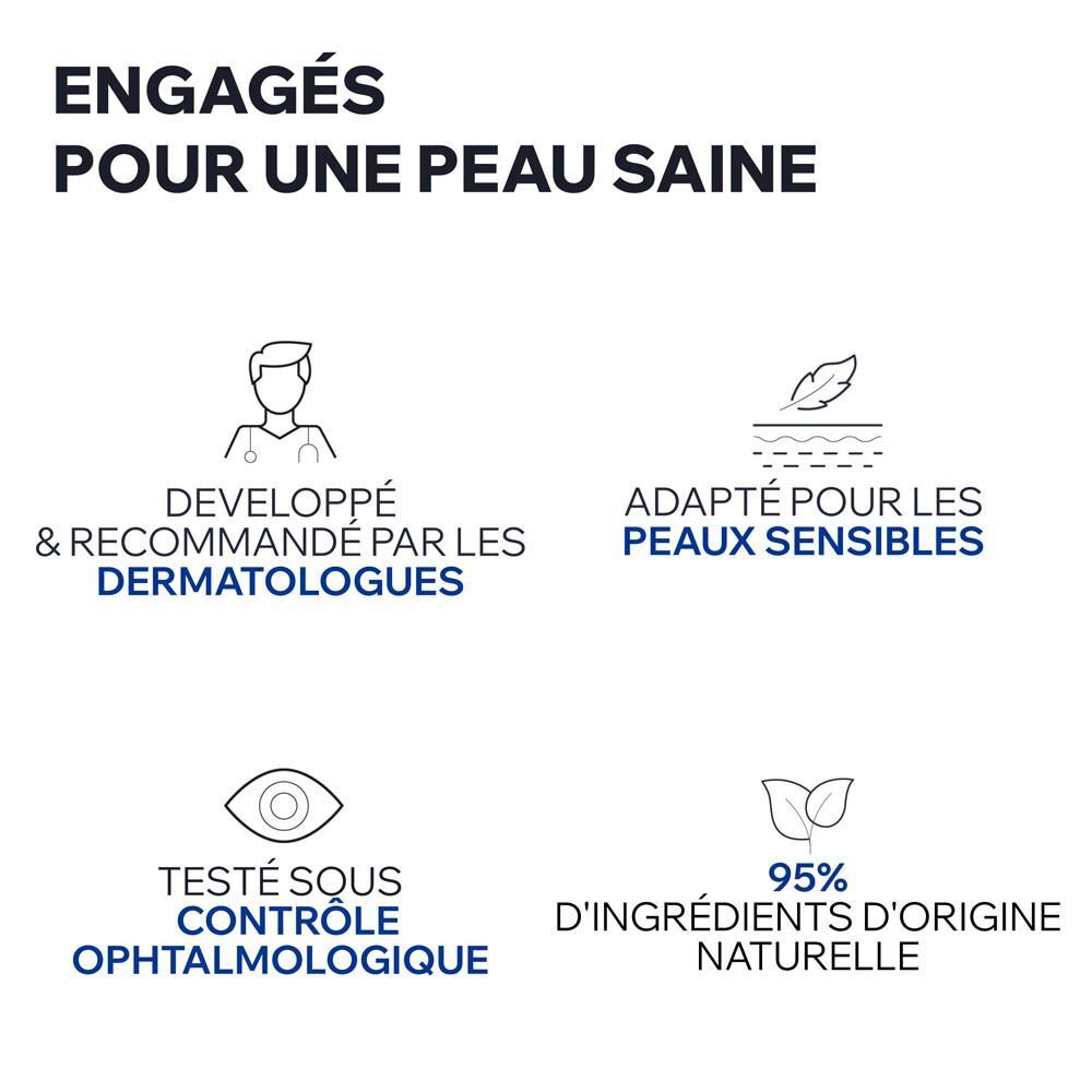 Développé par des dermatologues, adapté aux peaux sensibles, testé sous contrôle ophtalmologique.