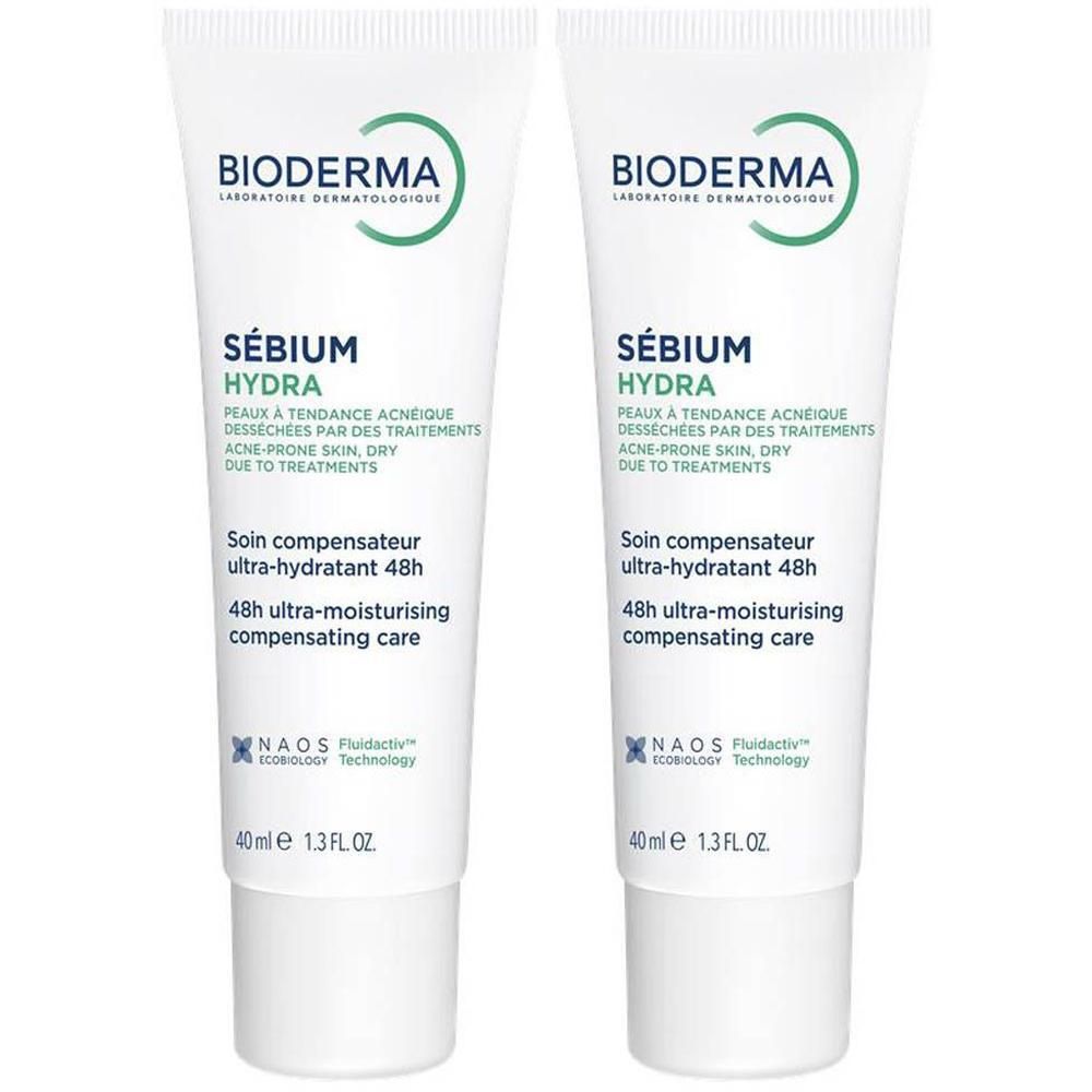 Twee tubes Bioderma Sébium Hydra, 40ml.