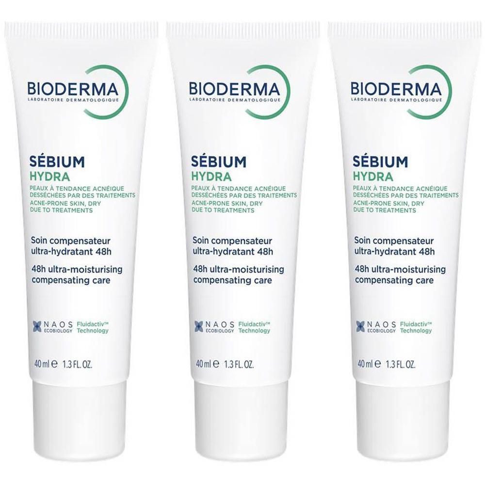 Drie witte tubes Bioderma Sébium Hydra, 40ml.