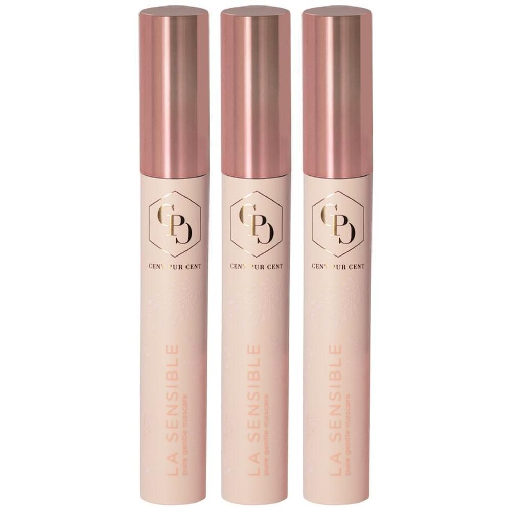 Drie Cent Pur Cent La Sensible Mascara in roze met gouden doppen.