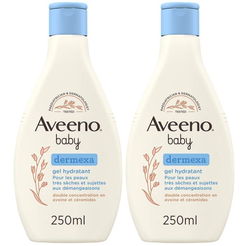 Deux flacons Aveeno Baby Dermexa, 250ml.