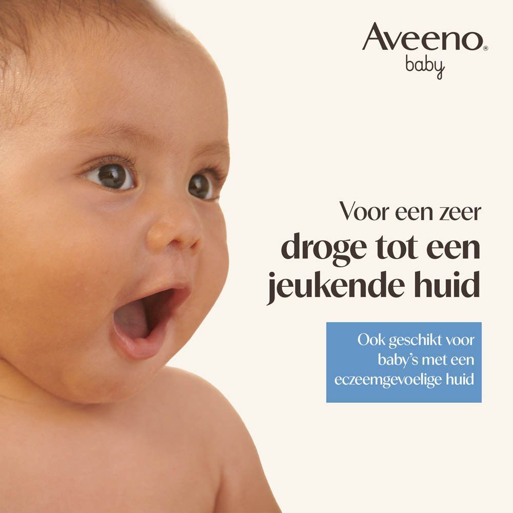 Gezichtje van een baby. Tekst over droge, jeukende huid en eczeem.
