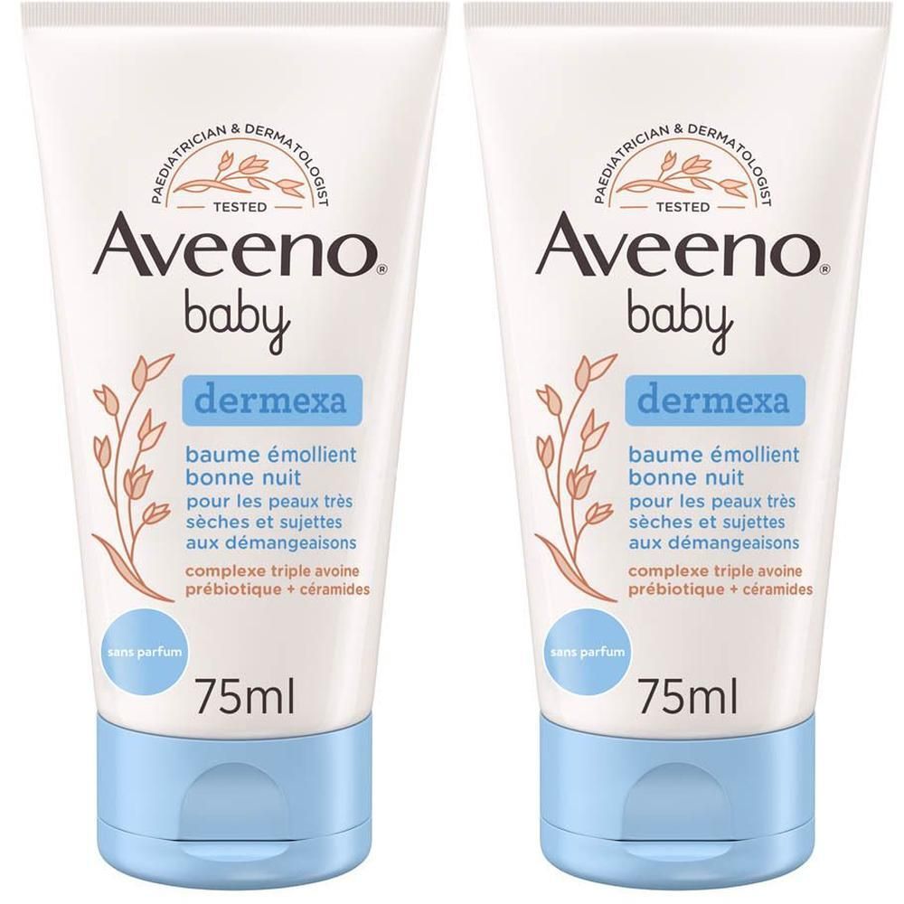 Deux tubes de baume Aveeno Baby Dermexa, 75ml.