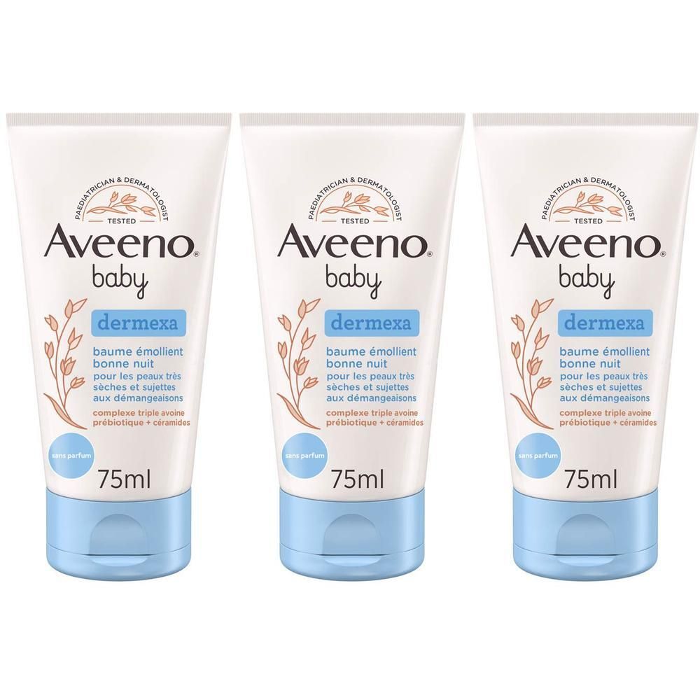 Trois tubes de baume Aveeno Baby Dermexa, 75ml.