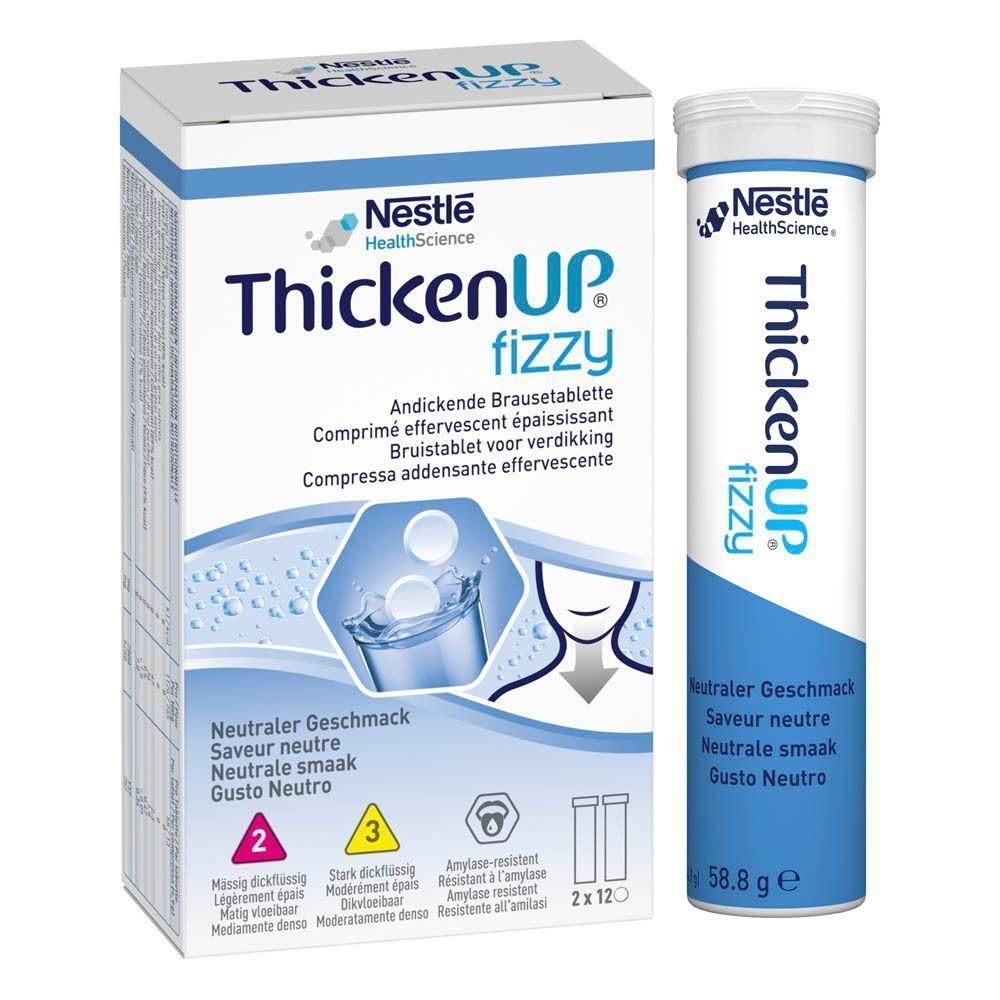 Doos en tube bruistabletten ThickenUP Fizzy, Nestle Health Science.