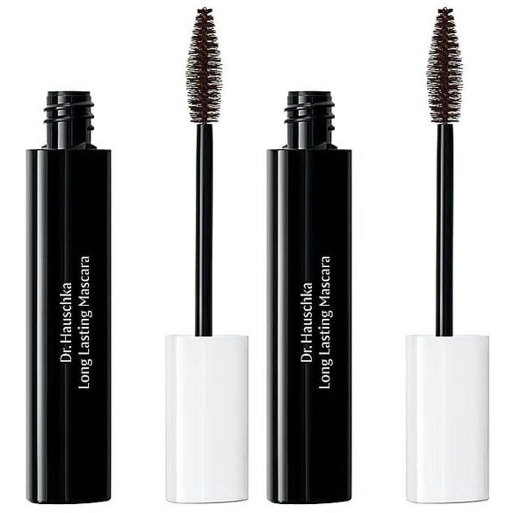 Deux tubes de mascara noirs avec brosses. Dr. Hauschka Long Lasting Mascara.