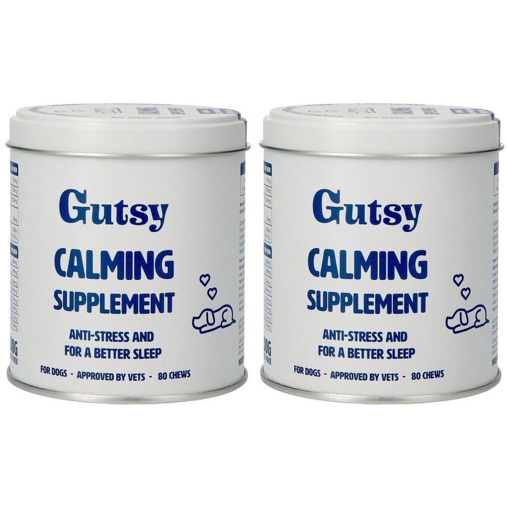 Twee blikken Gutsy Kalmerend Supplement voor honden, anti-stress en voor betere slaap.