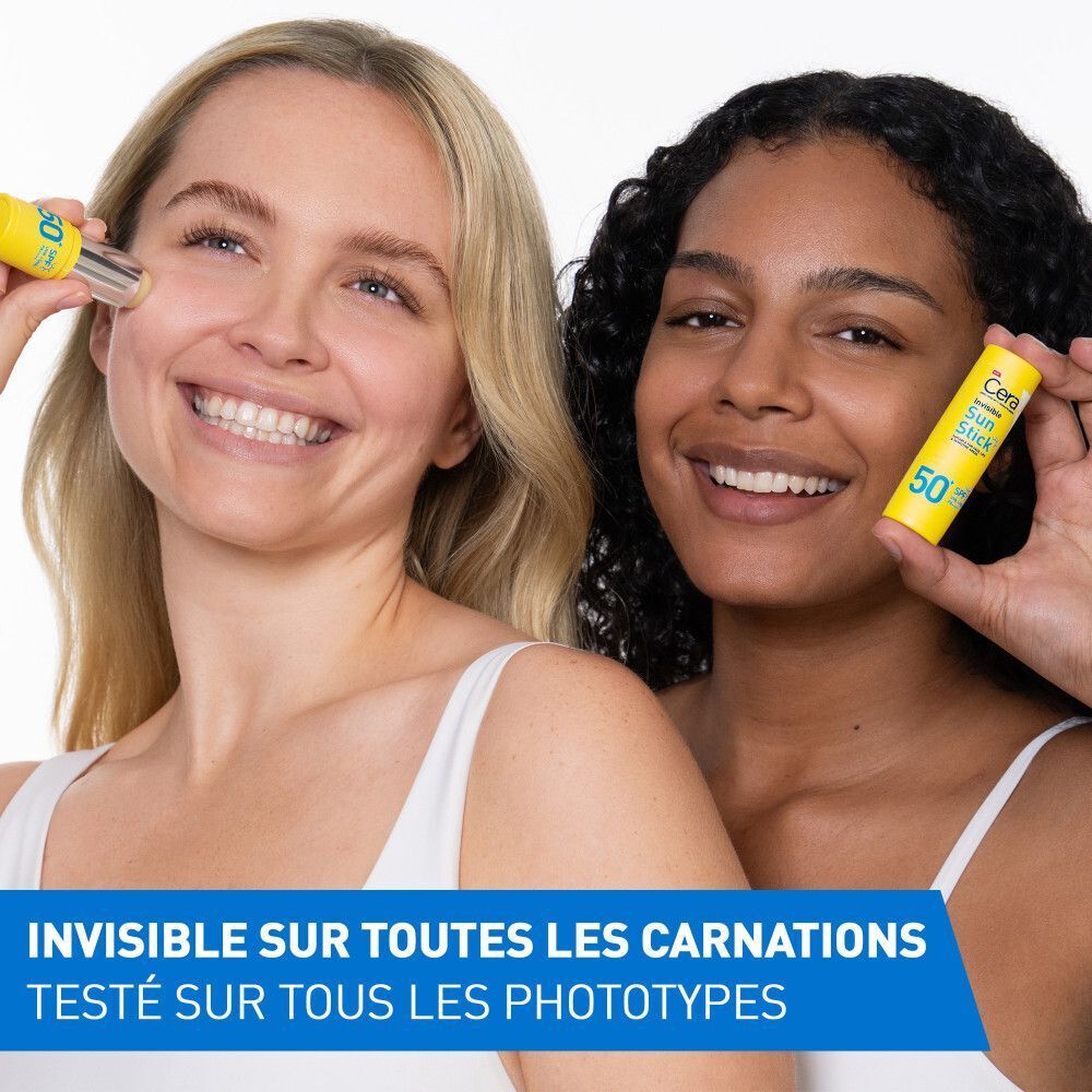 Deux femmes avec le stick solaire CeraVe Invisible, invisible sur toutes les carnations.