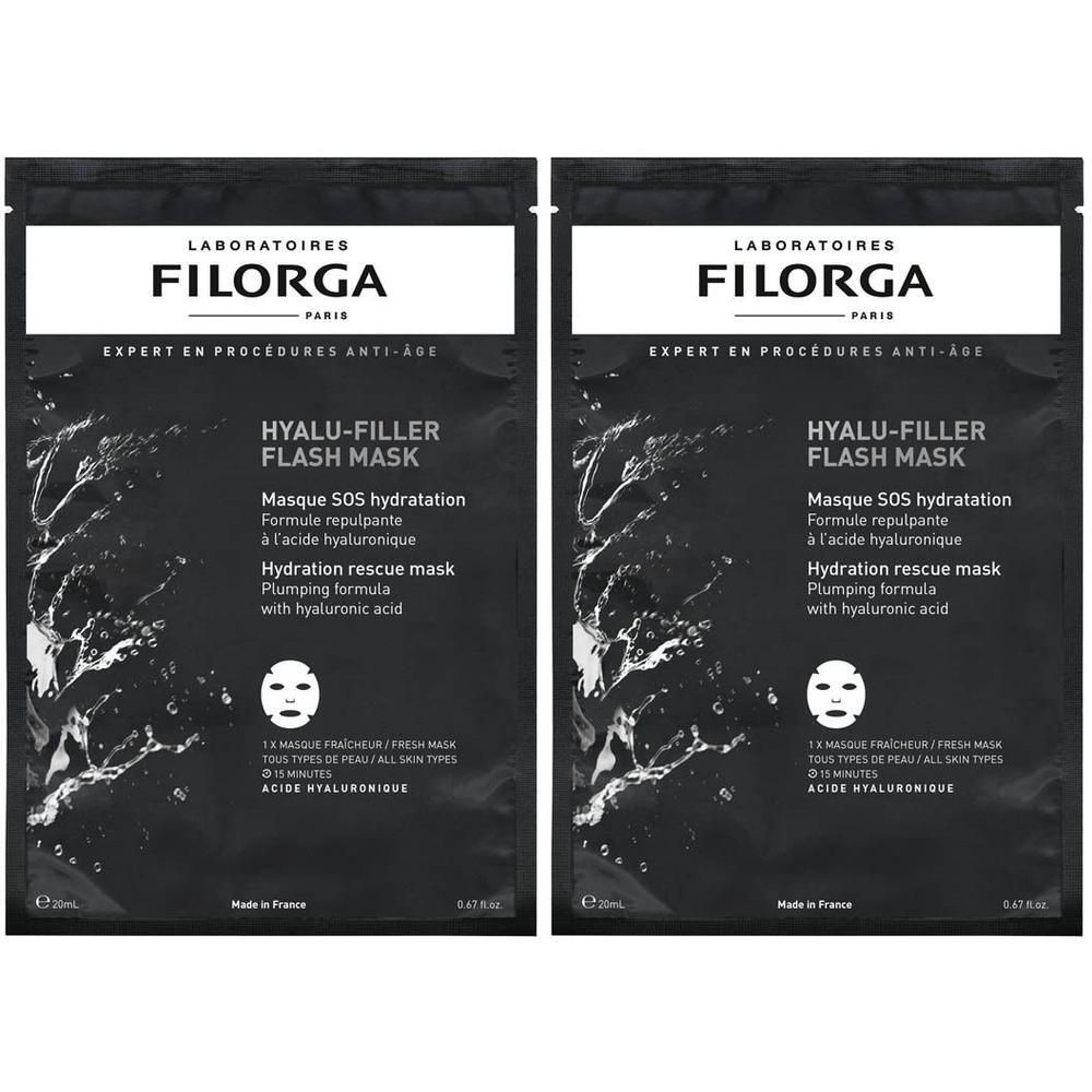 Deux sachets Filorga HYALU-FILLER FLASH MASK avec acide hyaluronique.