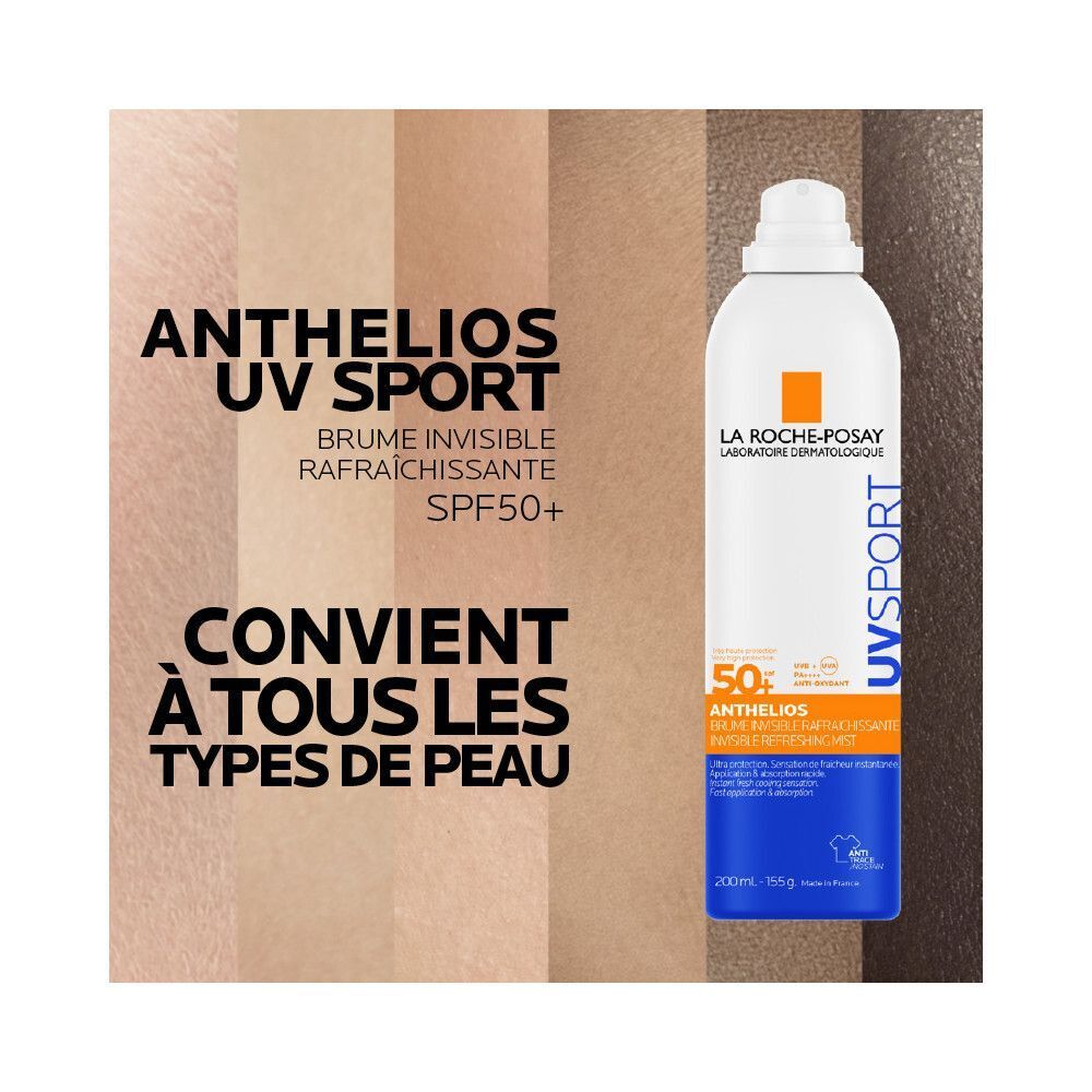 Brume Invisible La Roche-Posay Anthelios UV Sport près de tons de peau, pour tous types.