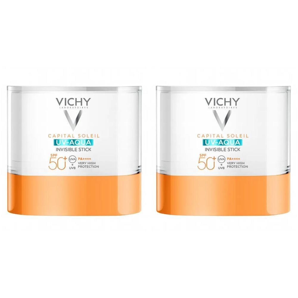 Deux sticks solaires Vichy Capital Soleil Invisible Stick SPF 50+.