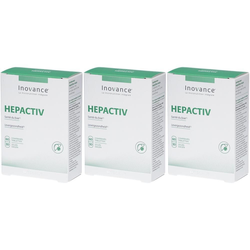 Drie pakken Inovance Hepactiv met elk 60 capsules. Levergezondheid.