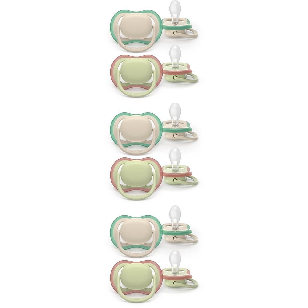 Vijf Philips Avent fopspeen olijfgroen/beige, 6+ maanden.