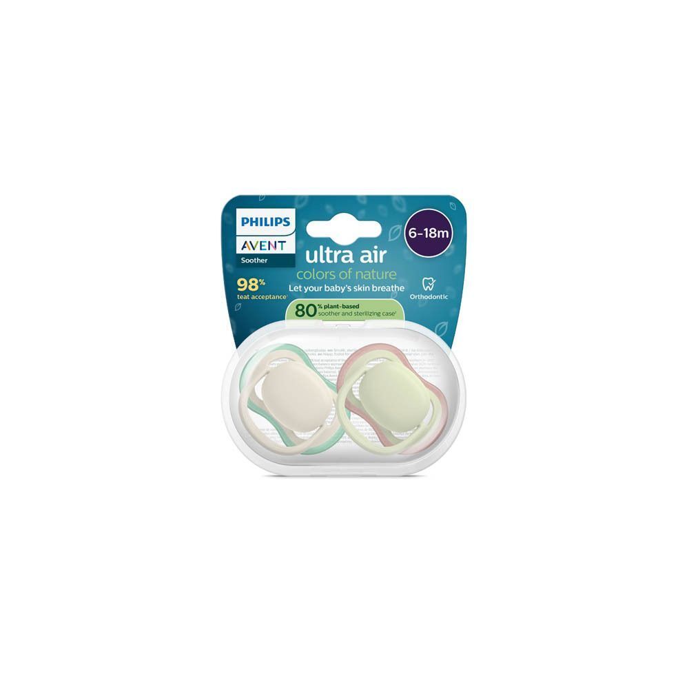 Philips Avent Ultra Air fopspenen, 2-pack, 6-18 maanden, kleuren van de natuur.