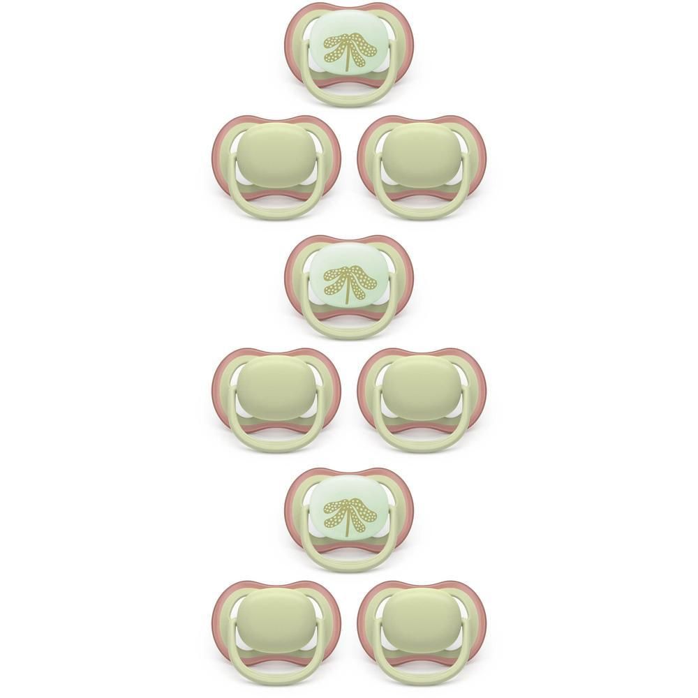 Zes Philips Avent Ultra Air fopspenen met libellenprint, voor baby's vanaf 6 maanden.