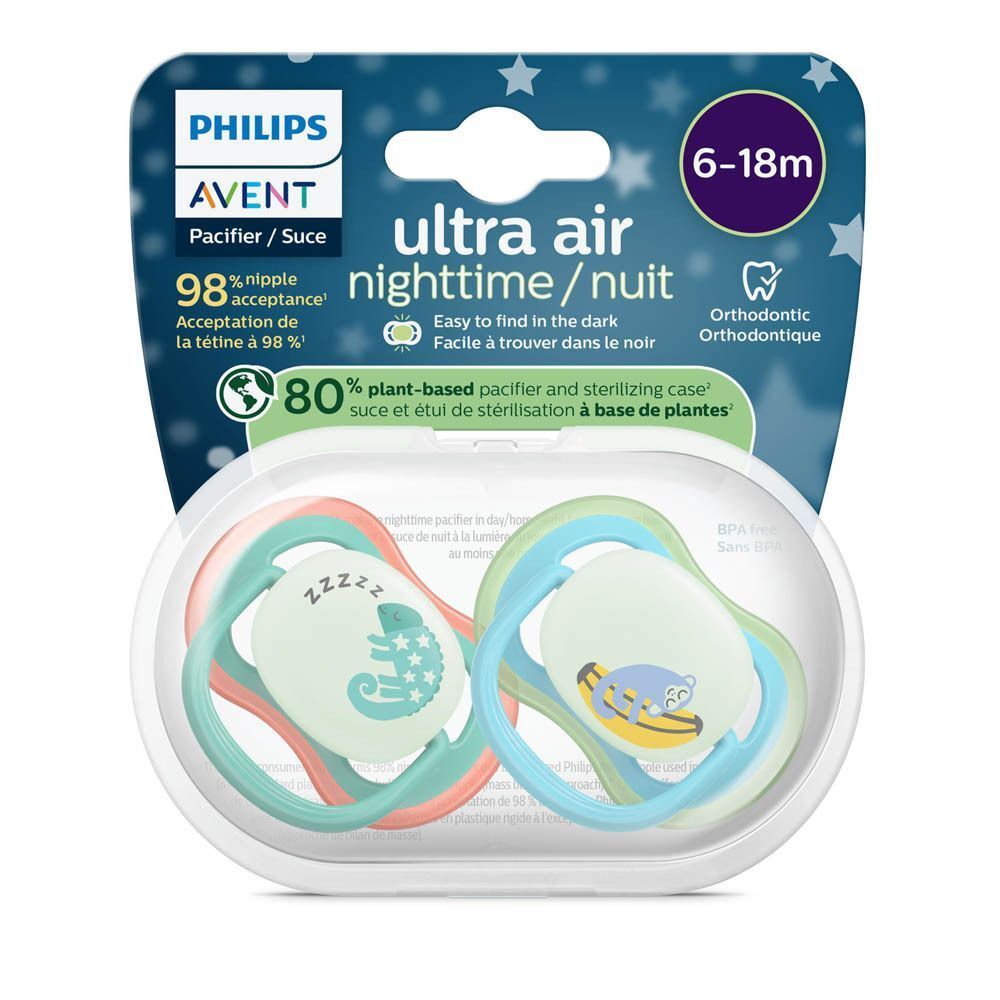 Coffret de sucettes Philips Avent Ultra Air Night pour 6-18 mois.