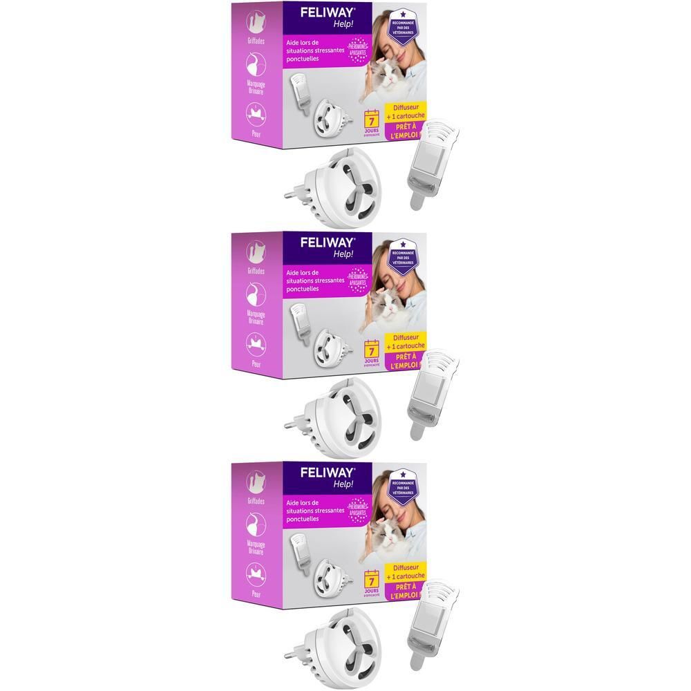 Trois diffuseurs et recharges FELIWAY Help! pour 7 jours.