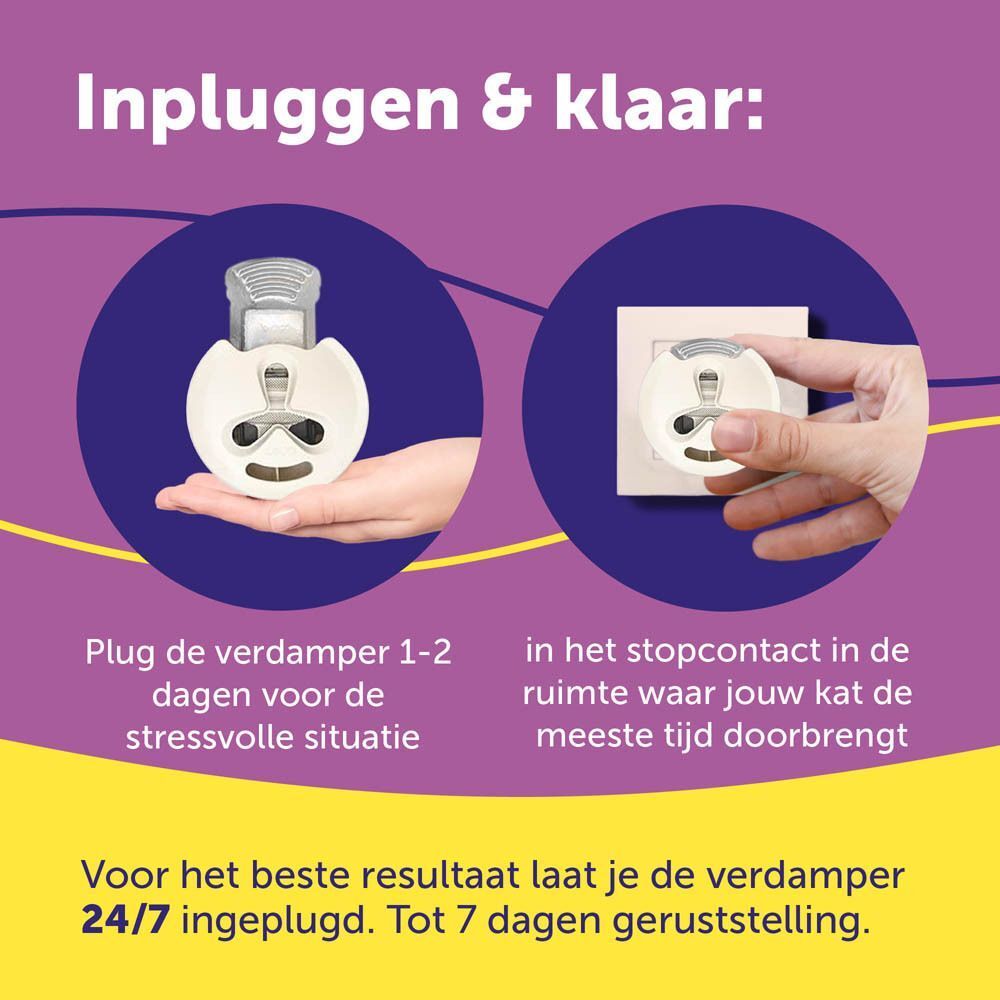 Klaar voor gebruik: Plaats de navulling in de diffuser en steek deze 1-2 dagen voor de stressvolle situatie in.