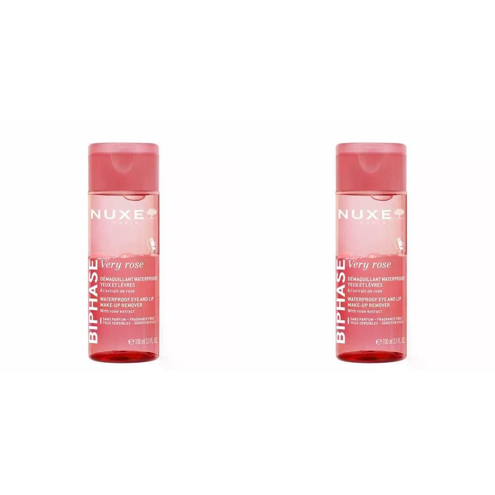 Twee NUXE Very Rose Biphase make-up removers voor waterproof oog- en lipmake-up.