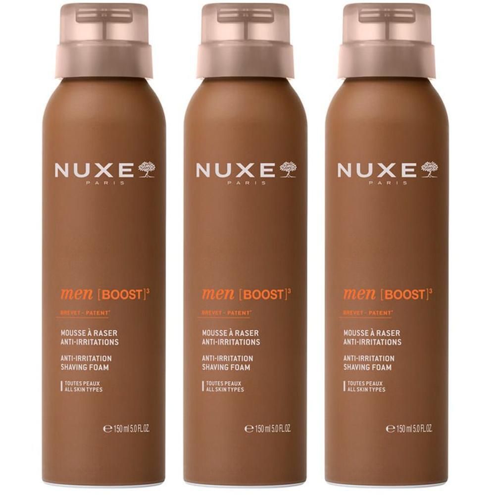 Trois flacons de mousse à raser Nuxe Men Boost, 150ml.