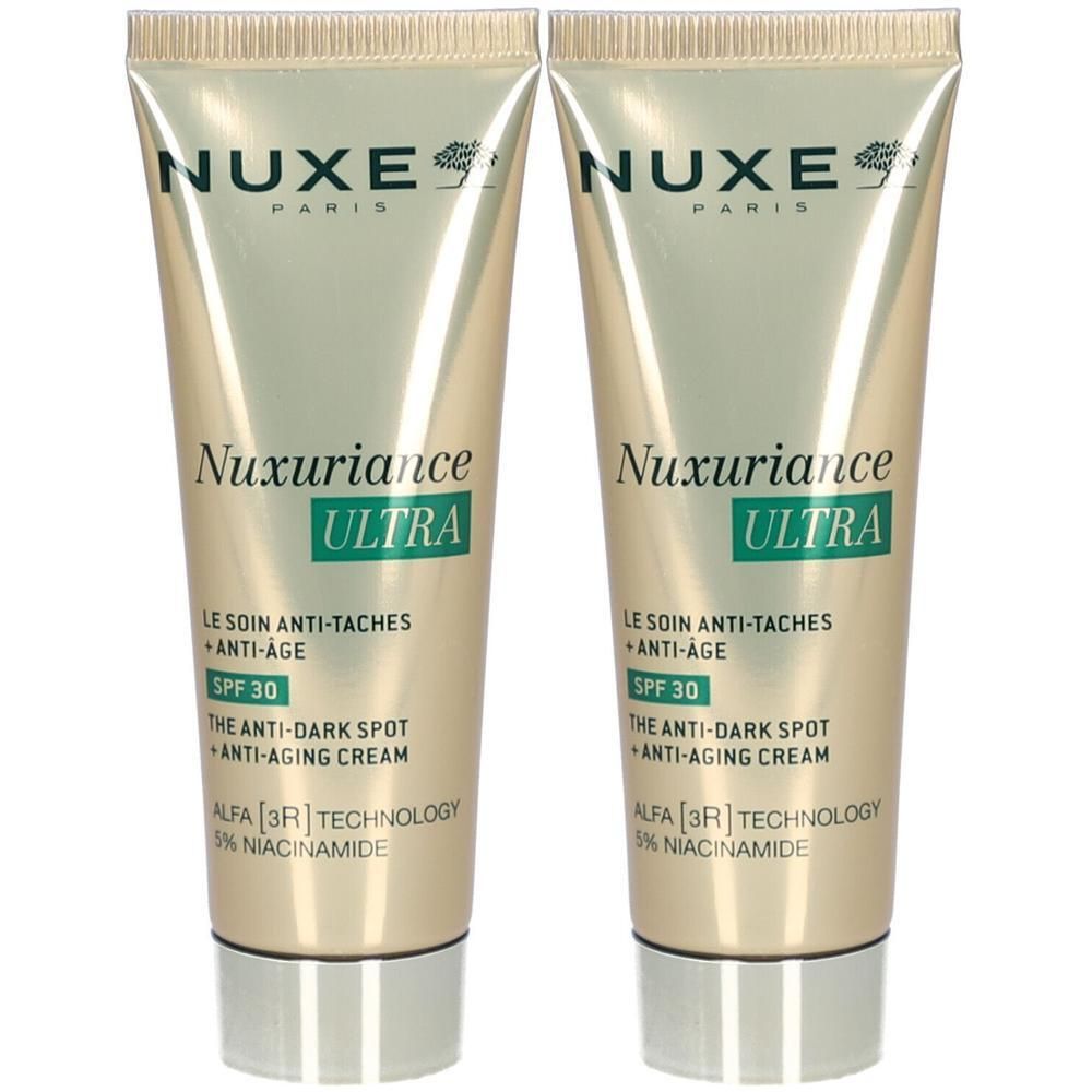 Twee Nuxe Nuxuriance Ultra SPF30 tubes. Anti-aging crème tegen vlekken.