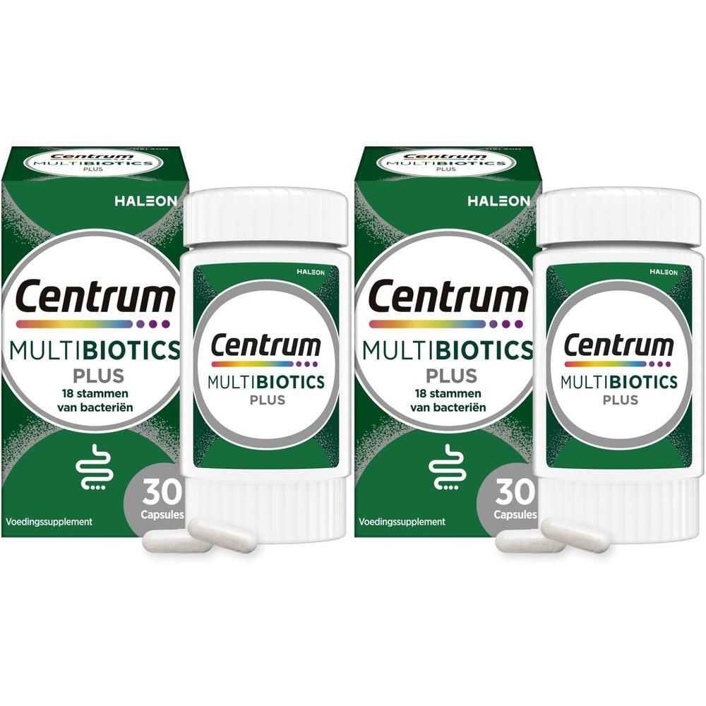 Twee verpakkingen Centrum MultiBiotics Plus met elk 30 capsules.